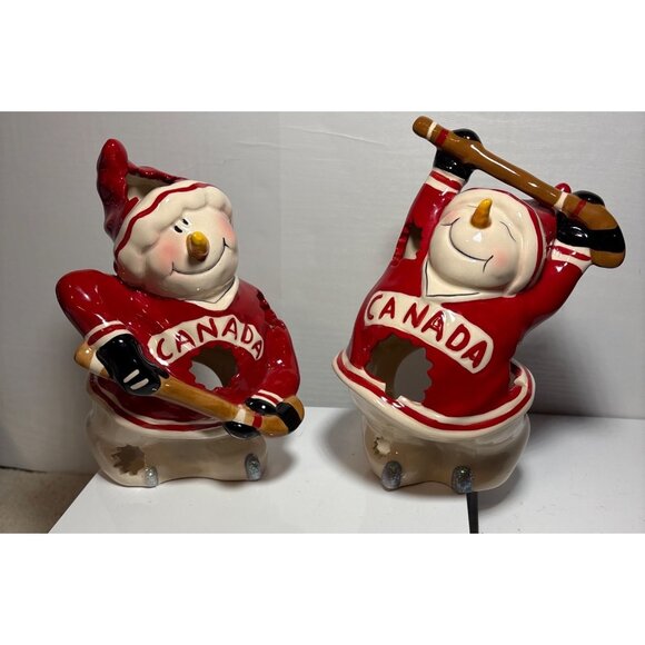 Hockey Snowmen Tealight Holders Costco Blue Sky H Goldminc Canada 7.5" Tall - Picture 5 of 16